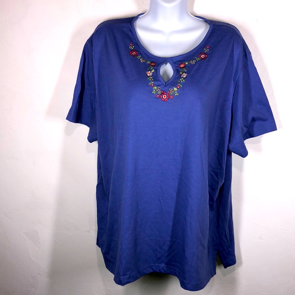 NWT Golden Touch purple embroidered floral tee size 2X
